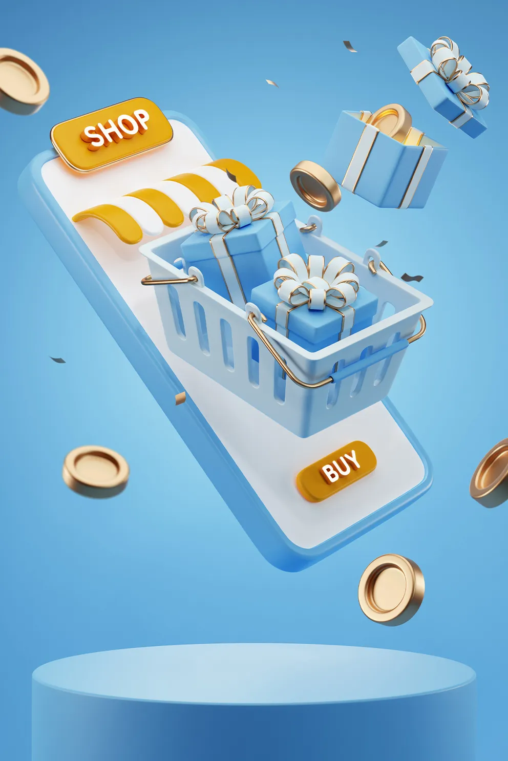 Digital illustration of an online shopping concept with a mobile device